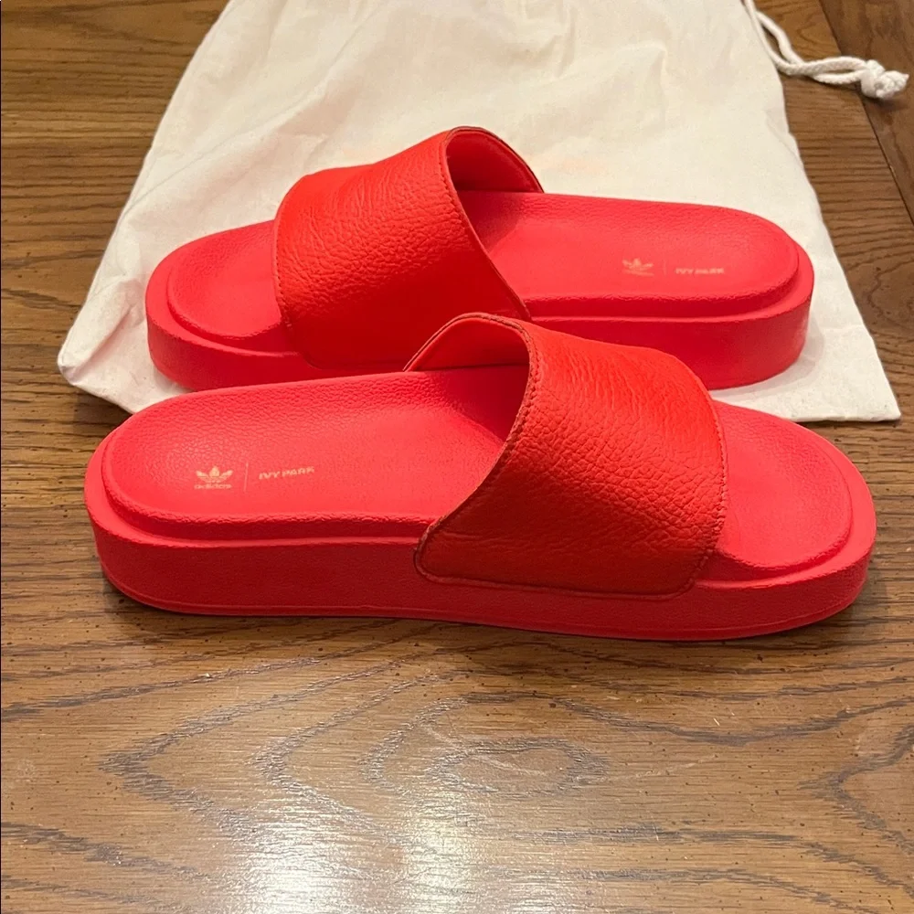 Adidas Ivy Park Red Slide Sandals with dust bag, size 8‎